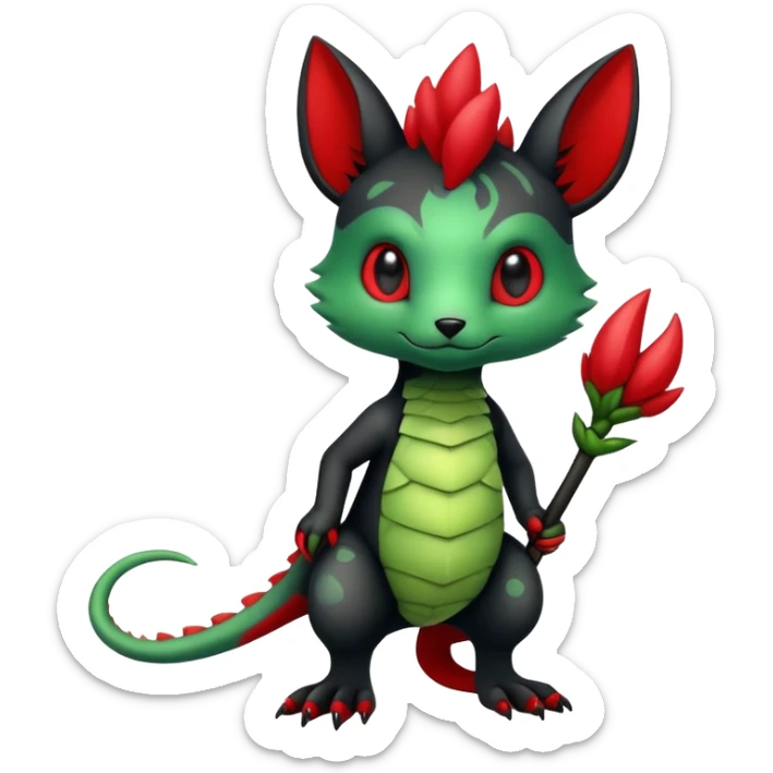 Kawaii Cute Edgy Black Green Red Fionbri-Vernid-Trico-animal-creature full body sticker