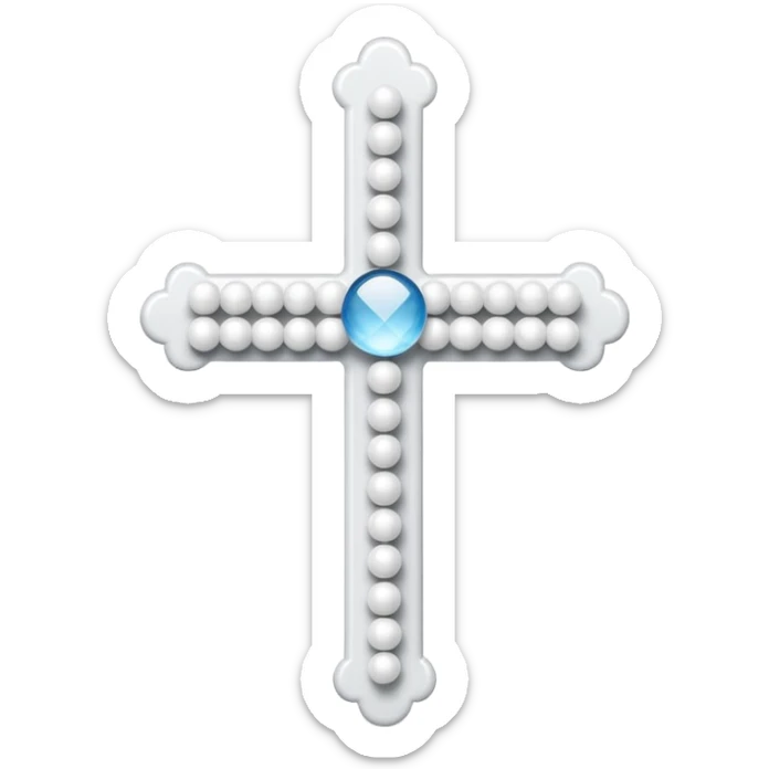 Elegant emoji icon of a white cross made of white beads, glossy surface, subtle shadows, pure white palette, centered sticker