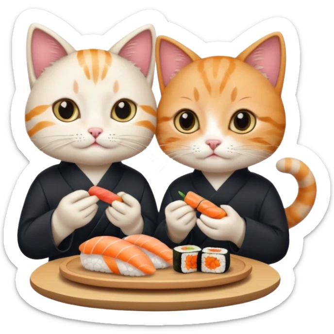 cute girl cat and a cute boy cat eating sushi together sticker