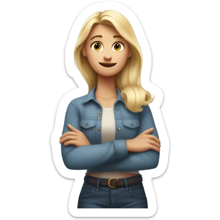 emoji pixar style very pretty blonde woman, saying no with her arms crossed, realistic style sticker