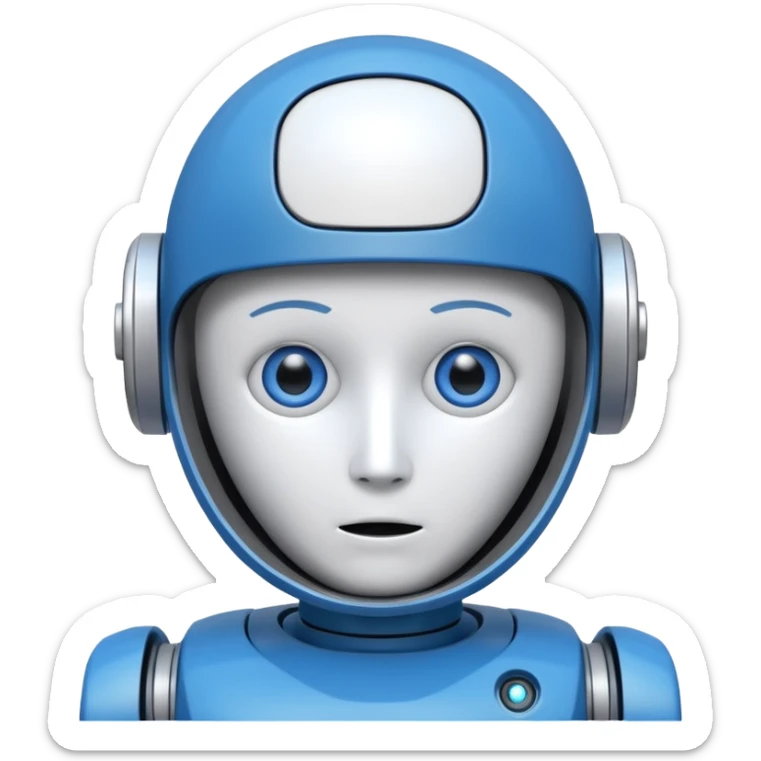 tête de robot cosmonaute bleu et blanc avec des yeux arondis bleu style cartoon sticker