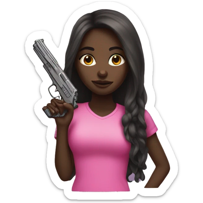 dark skin girl with long hair and pink gun  sticker