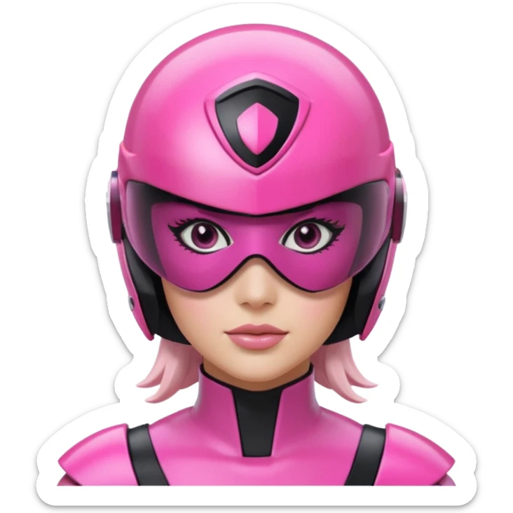 pink power ranger, woman emoji, with helmet on, black visor eye protection, black, power ranger helmet, black visor power ranger helmet pink sticker