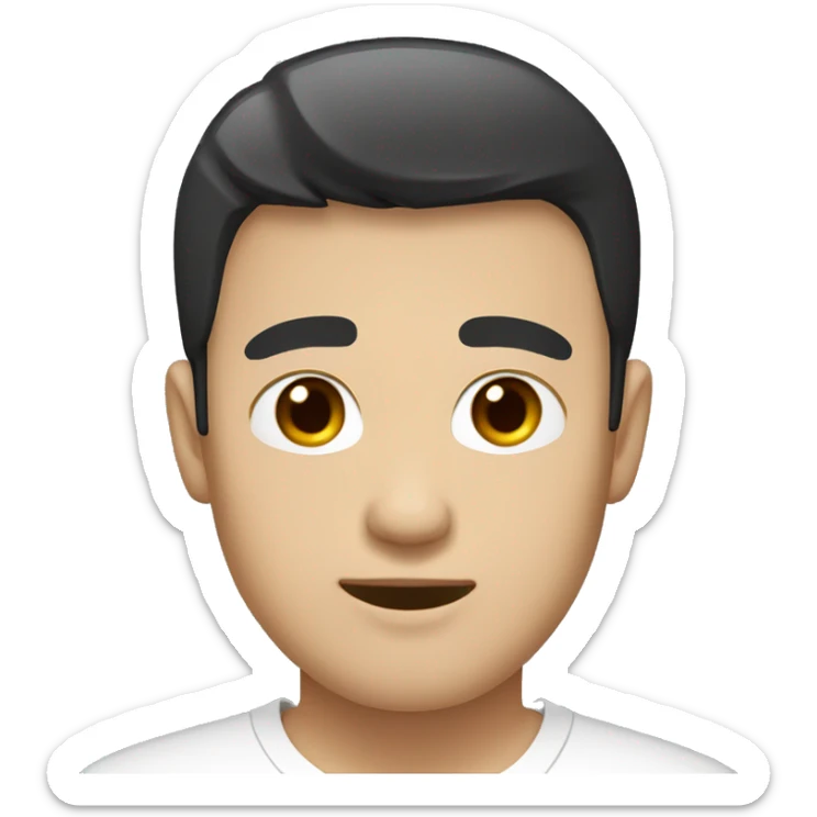 black short hair white skin color asian men with white shirt, make it from soulders and create only one emoji sticker