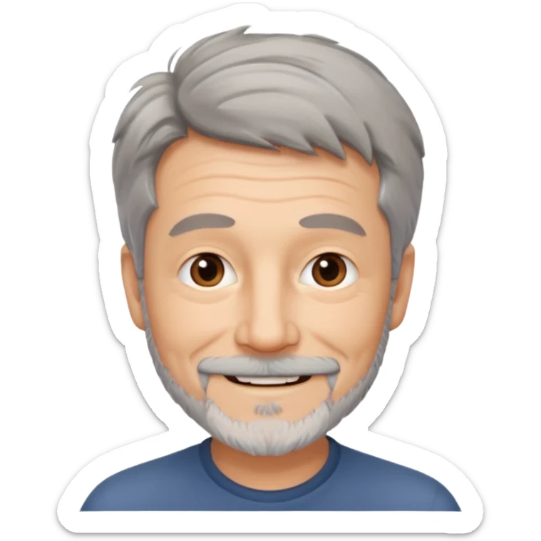 homme 60 ans cheveux gris court et décoiffés petite barbe sourir sticker