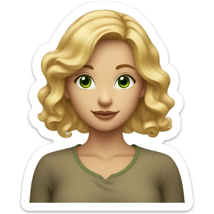 A honey blonde girl with lightly curled hair and  green eyes  sticker