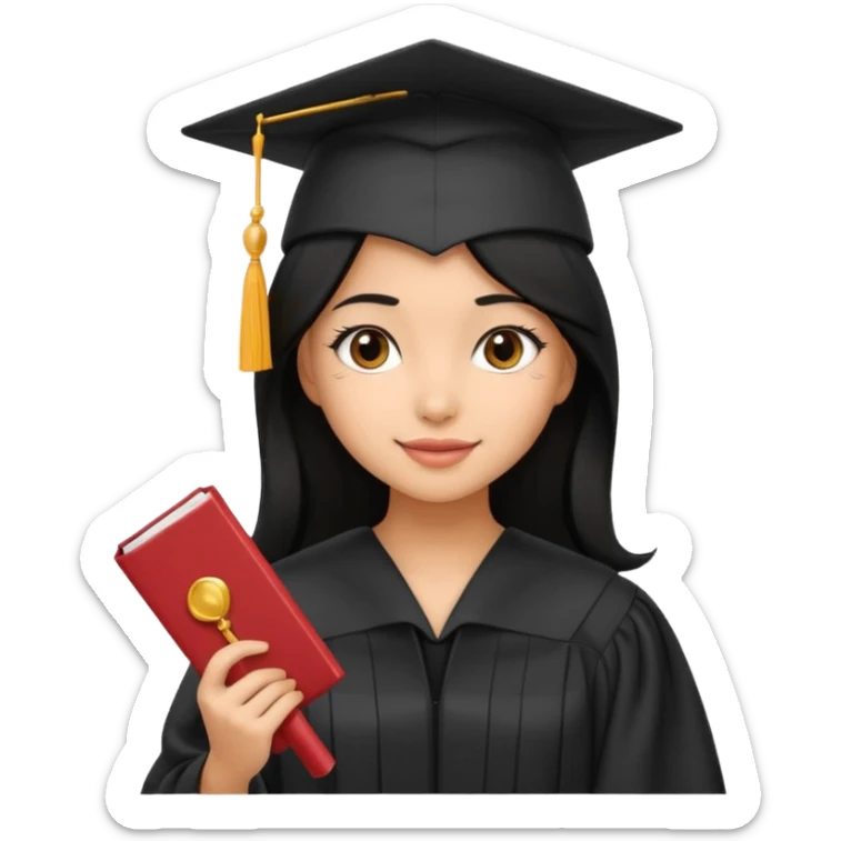 girl with beautiful black hair and graduation hat and diploma emoji ios 18 sticker