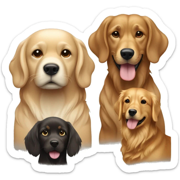 Very Light brown skin male next to an Asian female with a dark golden retriever in the middle  sticker