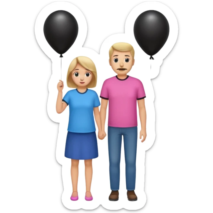 Mom in pink shirt dad in blue shirt holding black baloon sticker