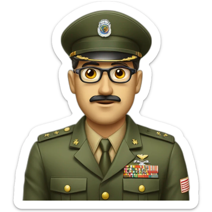 Hombre moreno tez morena ojos oscuros gafas cara regordita militar sticker