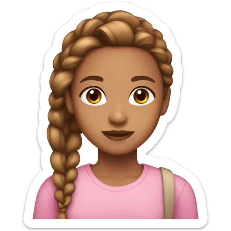 Girl with brown eyes light brown hair and a side braid and a pink shoulder shirt and light caramel skin tone sticker