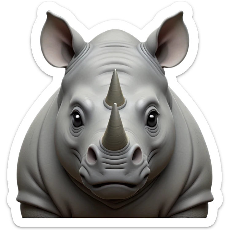 cinematic-noble-rhinoceros-portrait-emoji,-poised,-with-a-massive,-powerful-build-and-a-thick,-hide-of-slate-gray,-deep-set-soulful-piercing-eyes,-simplified-yet-sharp-and-sophisticated-features,-highly-detailed, with large black eyes, szoomed out showing houlders sticker