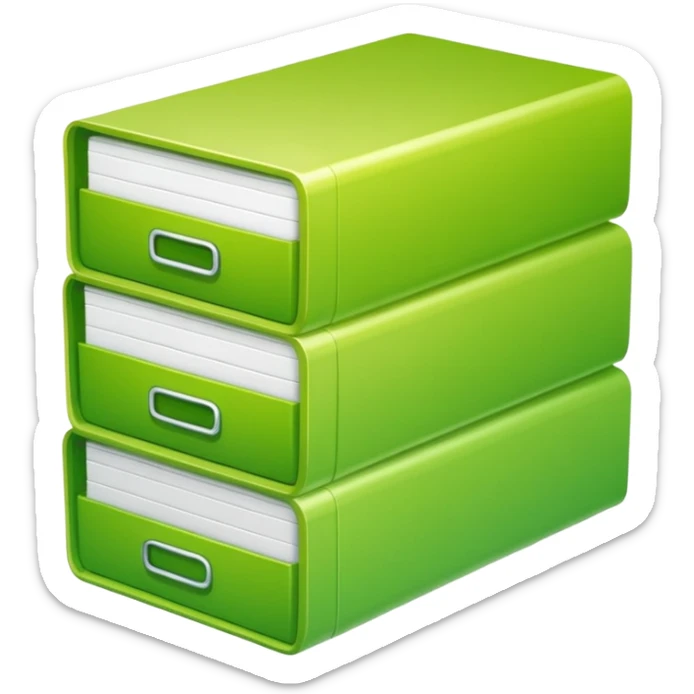 A stack of files from a box, with a gradient in the form of an acid green color. in the style of Airbnb sticker