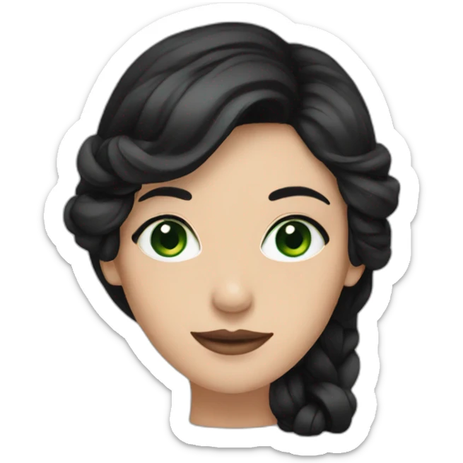 Woman with green eyes and black hair wearing a black dress sticker