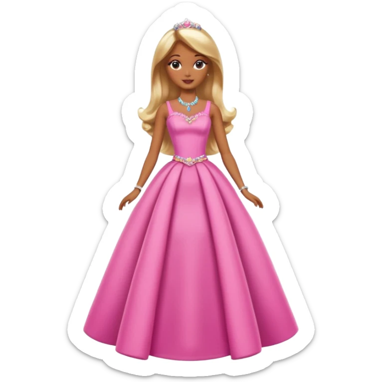Brown skin blonde hair barbie princess with long dress   sticker