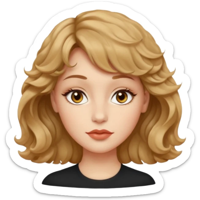 Dalgalı saçlı, hafif perçemli; kehribar gözlü, küçük kalkık burunlu ve dolgun dudaklı. Oval yüzlü, çıkık elmacık kemikli. Omuzları geniş, beli ince, kalçası dolgun.şık bir tarzda, dikkat çekici bir kadın. siyah üstü olucak. sticker