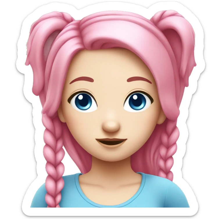 pink kawaii white girl with pink hair in pig tails, blue eyes, sticker
