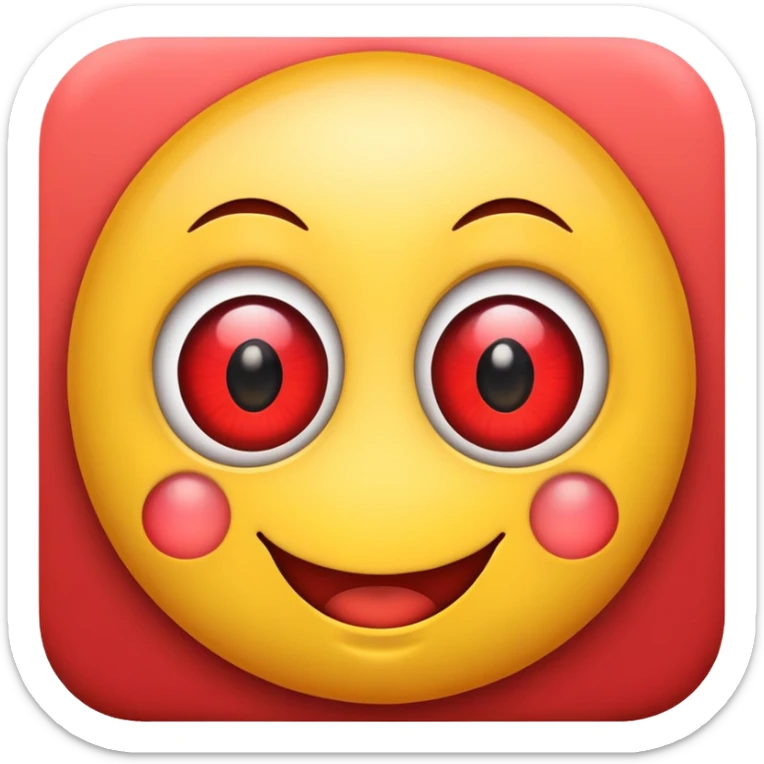 A smiley emoju with big eyes and the eyes have a red tint to them sticker
