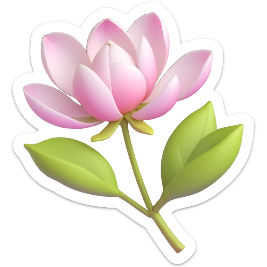 3D icon of a magnolia bud with closed petals and soft green stem, realistic style sticker