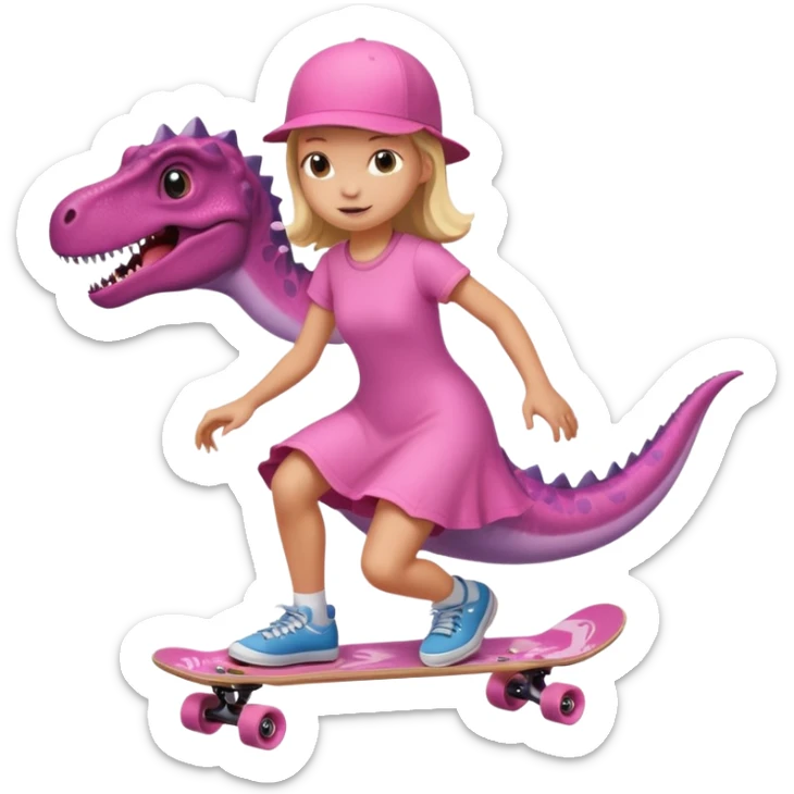 Dinosaur on a skateboard pink dress for girls in pink  sticker