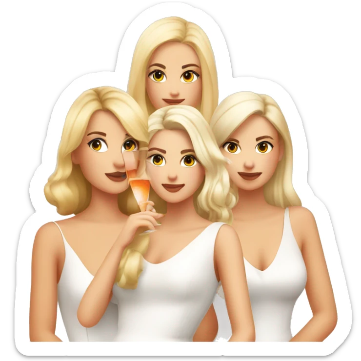 Four beautiful white european girls, one with blond hair and two dark blond hair in dresses drinking aperol sticker