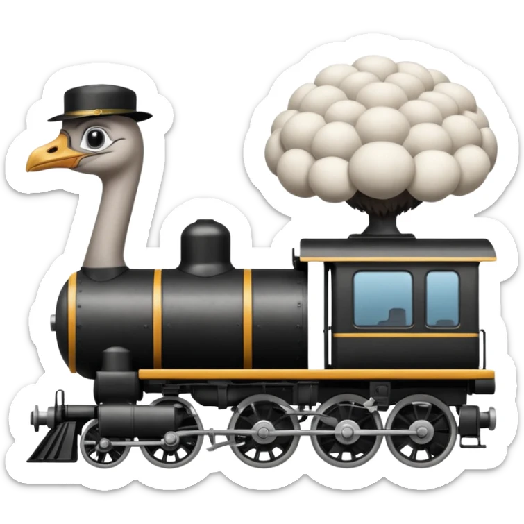 Give me a 0-5-0 locomotive and put an ostrich body and head on the steam engine of the train and put a toilet on top second train car  sticker