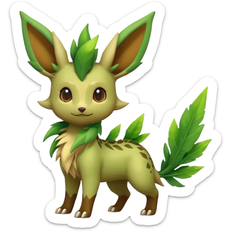 Kawaii cute cool feral Sprigatito-Leafeon-Sceptile-Fakémon-hybrid (full body) sticker