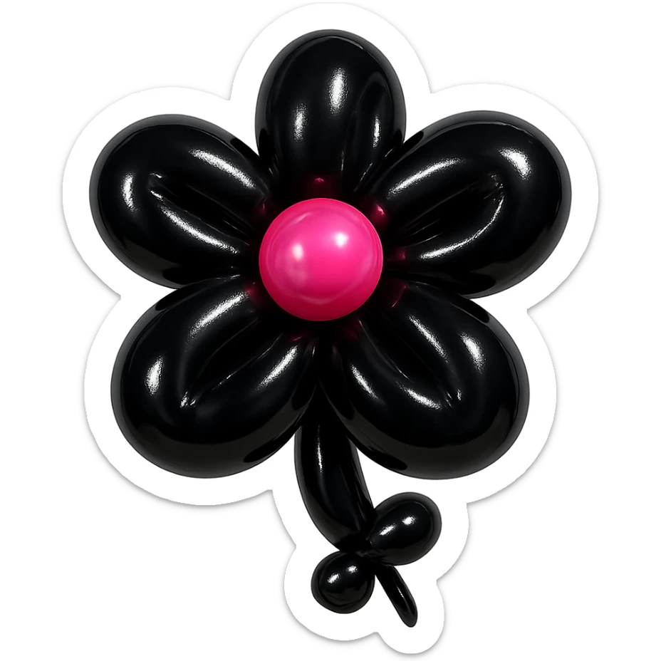 gothic flower, shiny, inflated look, playful, exaggerated features, black and pink sticker