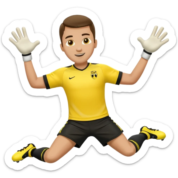 soccer goalkeeper yellow shirt, shorts football boots arms out sticker
