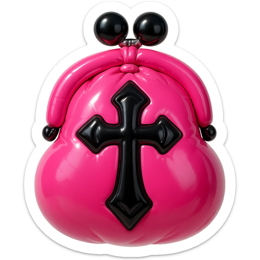 pink and black gothic coin purse, shiny, inflated look, playful, exaggerated features sticker