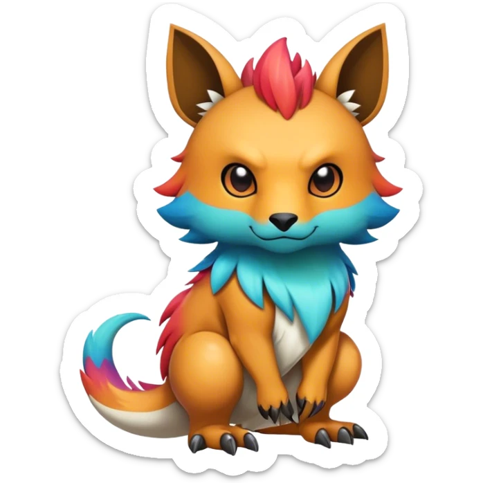 Cute cool edgy badass colorful fantasy animal hybrid Fakemon full body sticker