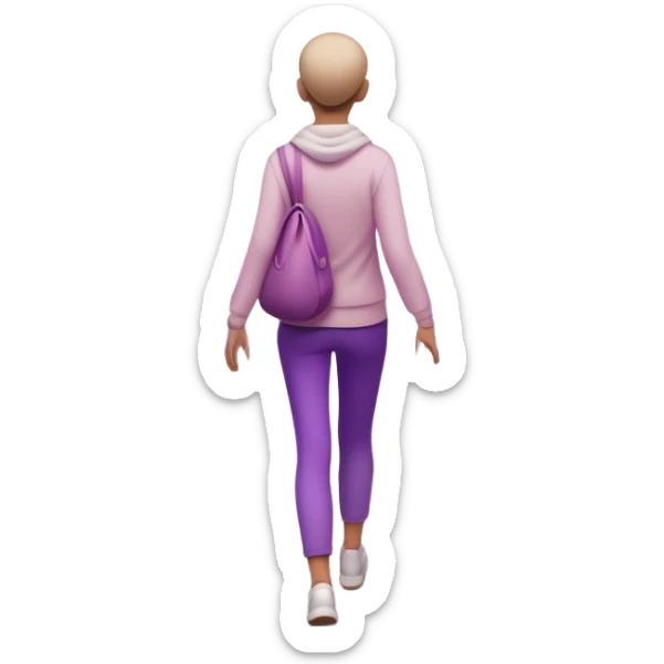 A small figure walks back across a foggy bridge, holding soft pink and purple orbs in each hand—symbolizing compassion and forgiveness. A gentle heart aura trails behind them, showing healing in motion. sticker