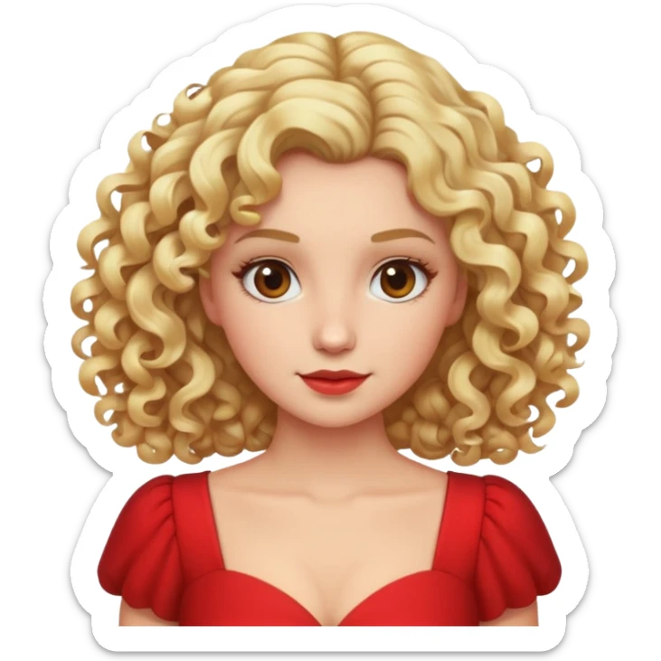 Woman with curly blonde hair and red dress sticker
