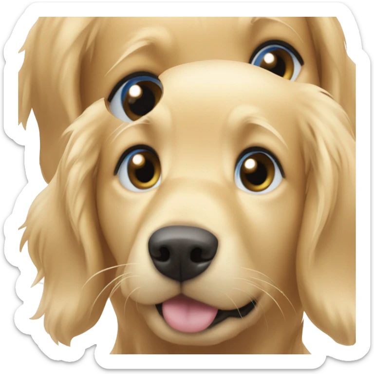 Golden retriever with blonde girl and blond Guy. Blue eyes for the humans.  sticker