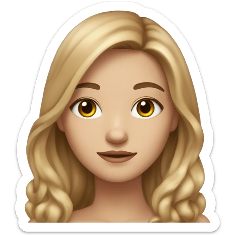 A girl with long light brown hair, hazel eyes, fair skin, long eyelashes and drawn eyebrows sticker