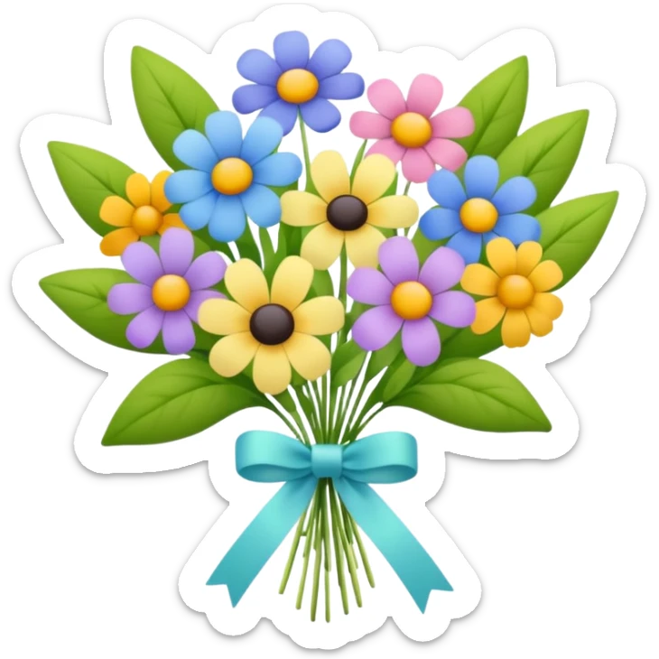 A bouquet of wildflowers tied with a ribbon, soft pastel emoji look sticker