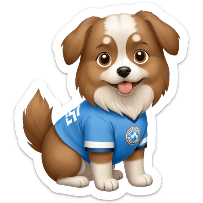 A dog wearing a FC Bavaria Munich T-Shirt sticker