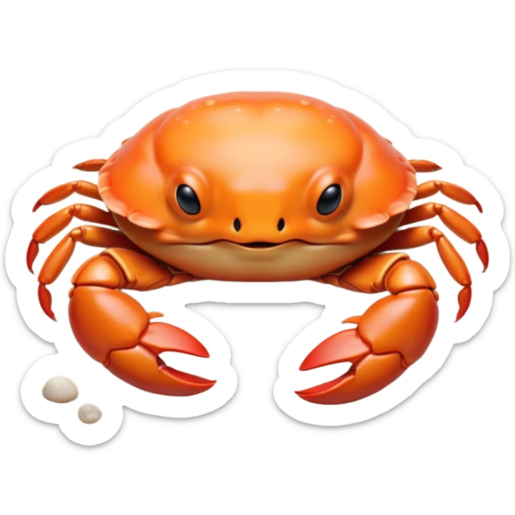 Meme-Worthy Cute Sleeping Baby Crab Portrait Emoji, Head and body resting peacefully with a contented smile, showcasing a petite, delicately armored form and eyes gently closed in serene slumber, Simplified yet adorably endearing features, highly detailed, glowing with a soft, drowsy coastal light, high shine, relaxed and utterly lovable, stylized with an air of playful laziness, soft glowing outline, capturing the essence of a sleeping baby crab that feels destined to become the next viral icon of adorable rest! sticker