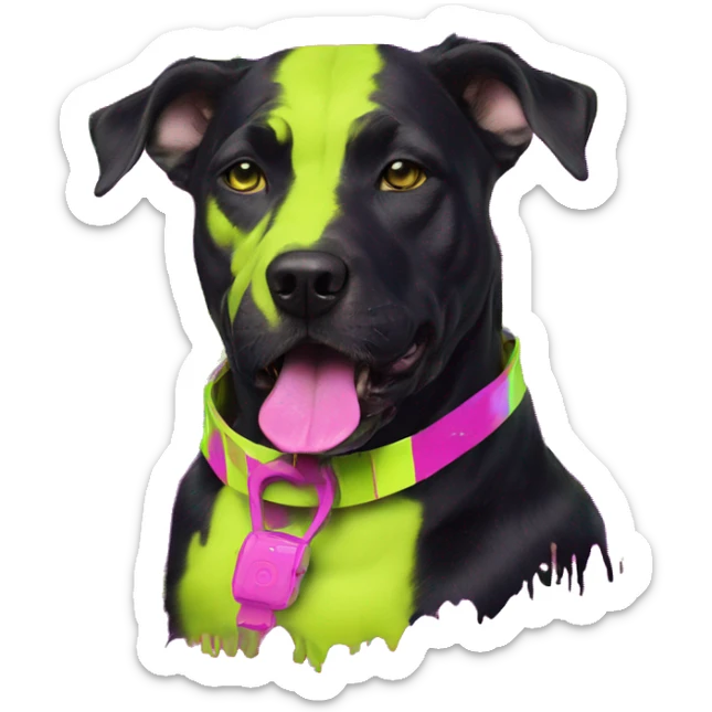 .Zombie_ Vaporwave black holographic oilslick zombie dog yellow caution tape graffiti neon yellow stripes sticker