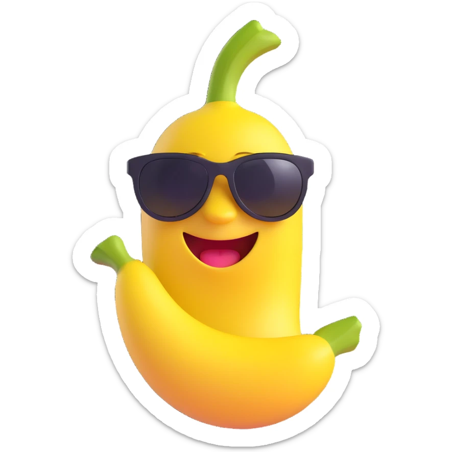 Add cool black sunglasses to the joyful banana, keep the 3D emoji style and no background. sticker
