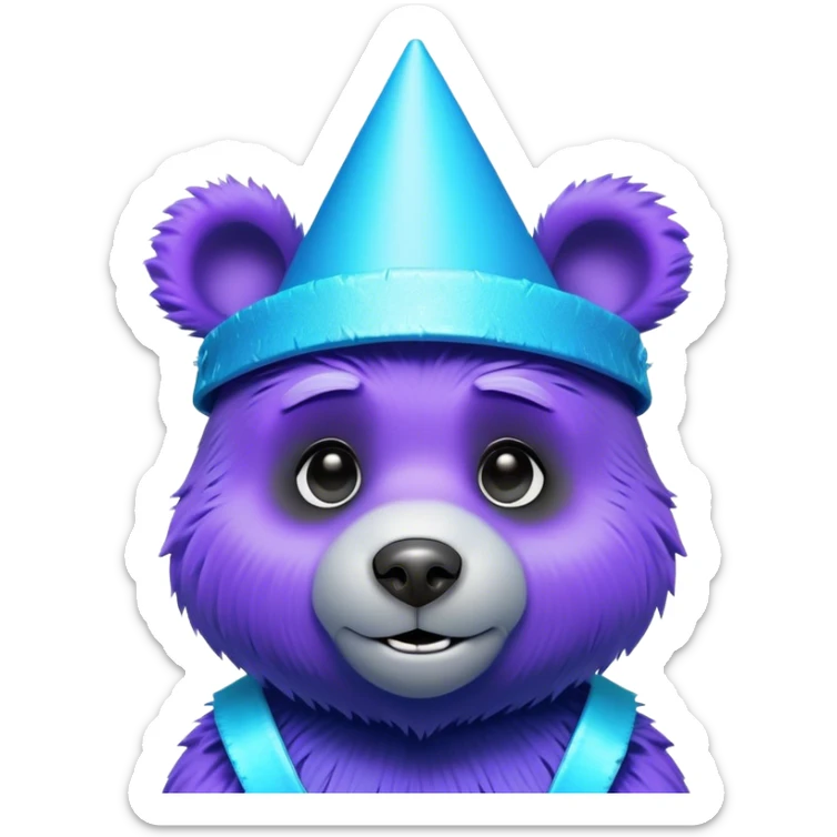 3D, adorable little Pixar style blue neon punk bear wearing a party hat, ultra detailed, each lash, eye, and strand of fur is shown in stunning detail as though captured in a timeless photograph, rich textures, visually rich, so lifelike it feels like it could leap off the page at any moment sticker
