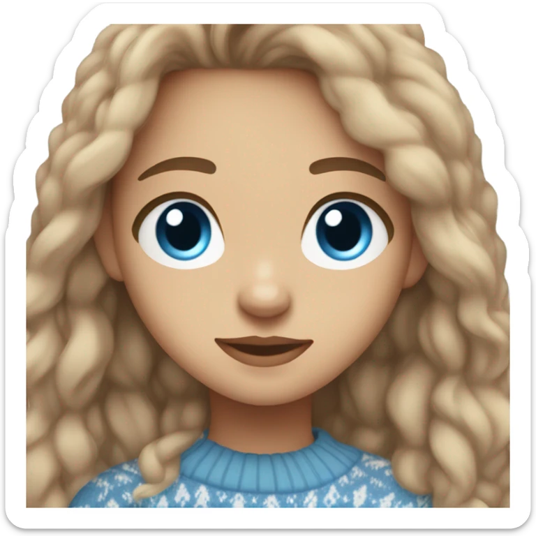 light skin brown hair blue eyes long hair girl wearing aesthetic sweater sticker