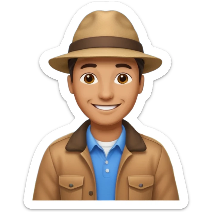 apple style emoji of a man with a mountain directly beneath his feet sticker