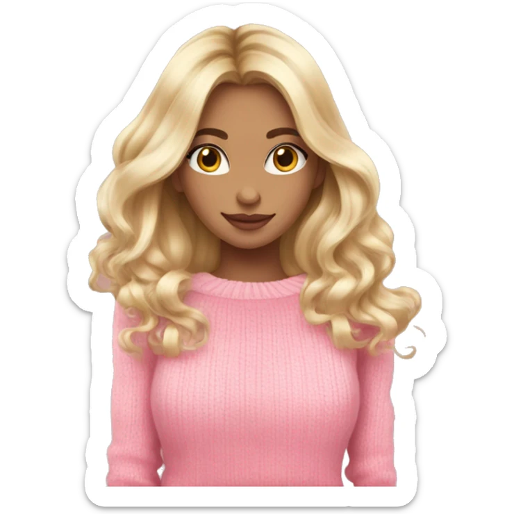 Blonde balayage long hair women pink sweater hugging sticker