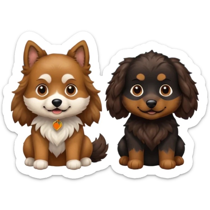 two dogs with wavy hair, one black and brown, one shades of brown, no white with mountains sticker