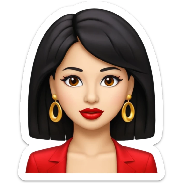 Selena Quintanilla emoji with iconic hairstyle, red lipstick, glamorous stage outfit sticker