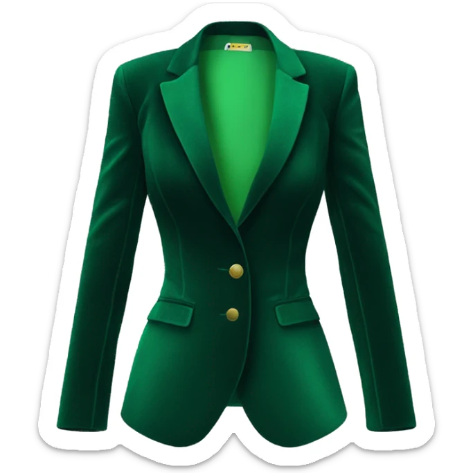 Realistic isolated side view of an open emerald green velvet feminine fashion blazer jacket. sticker