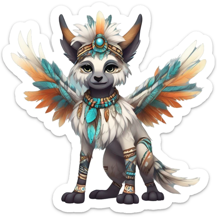 cute cool edgy ethereal shy epic tribal fantasy animal fursona Fionbri creature by griffsnuff & LiLaiRa & Falvie with exotic colors with intricate patterns and feathers and headdress and necklace full body sticker