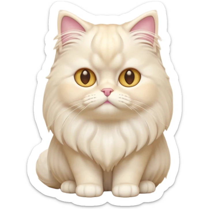 A 3D cartoon Persian cat with soft cream-white long fur, round face, golden eyes, gentle expression, cinematic Memoji-style lighting. full body sticker