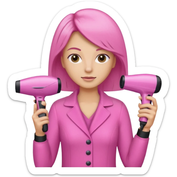 peluquera con secador de pelo y peine en la mano, vestida de rosa sticker
